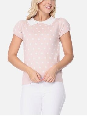 Polka Dot Peter Pan Collar Knit Top - Pink